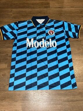 ModelCo Blue and Navy Diagonal Check Polo Soccer Shirt